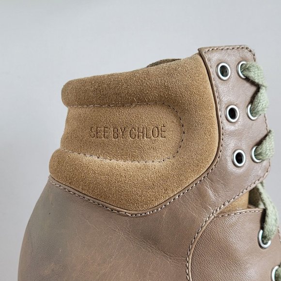 See by Chloé Gondola Leather Lace-up Wedge Sneaker Ankle Shoes - Size 37.5 - Picture 8 of 13